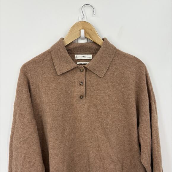 MNG Cashmere Polo Sweater Small Quiet Luxury Parisian Soft Camel Academia Retro - Picture 3 of 6